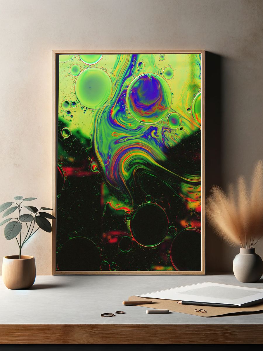 Neon Bubble Swirl Abstract Poster. — room view 2