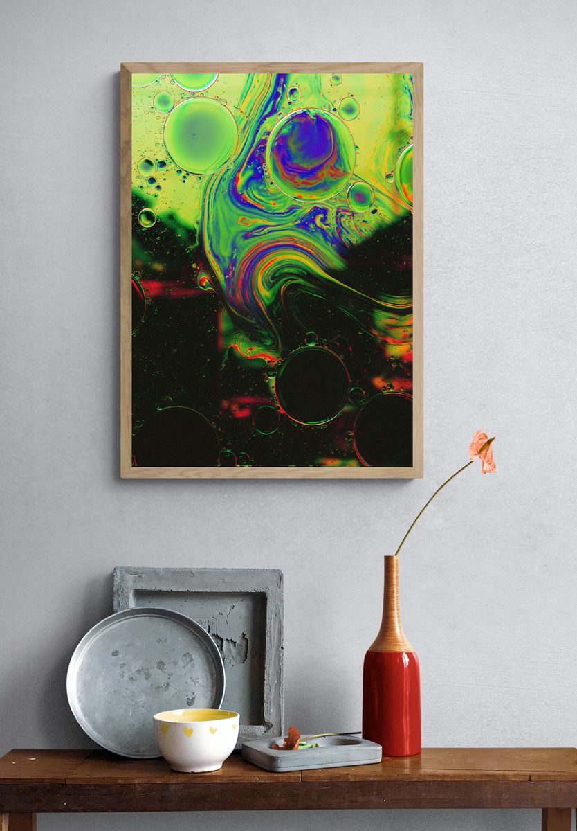 Neon Bubble Swirl Abstract Poster. — room view 3