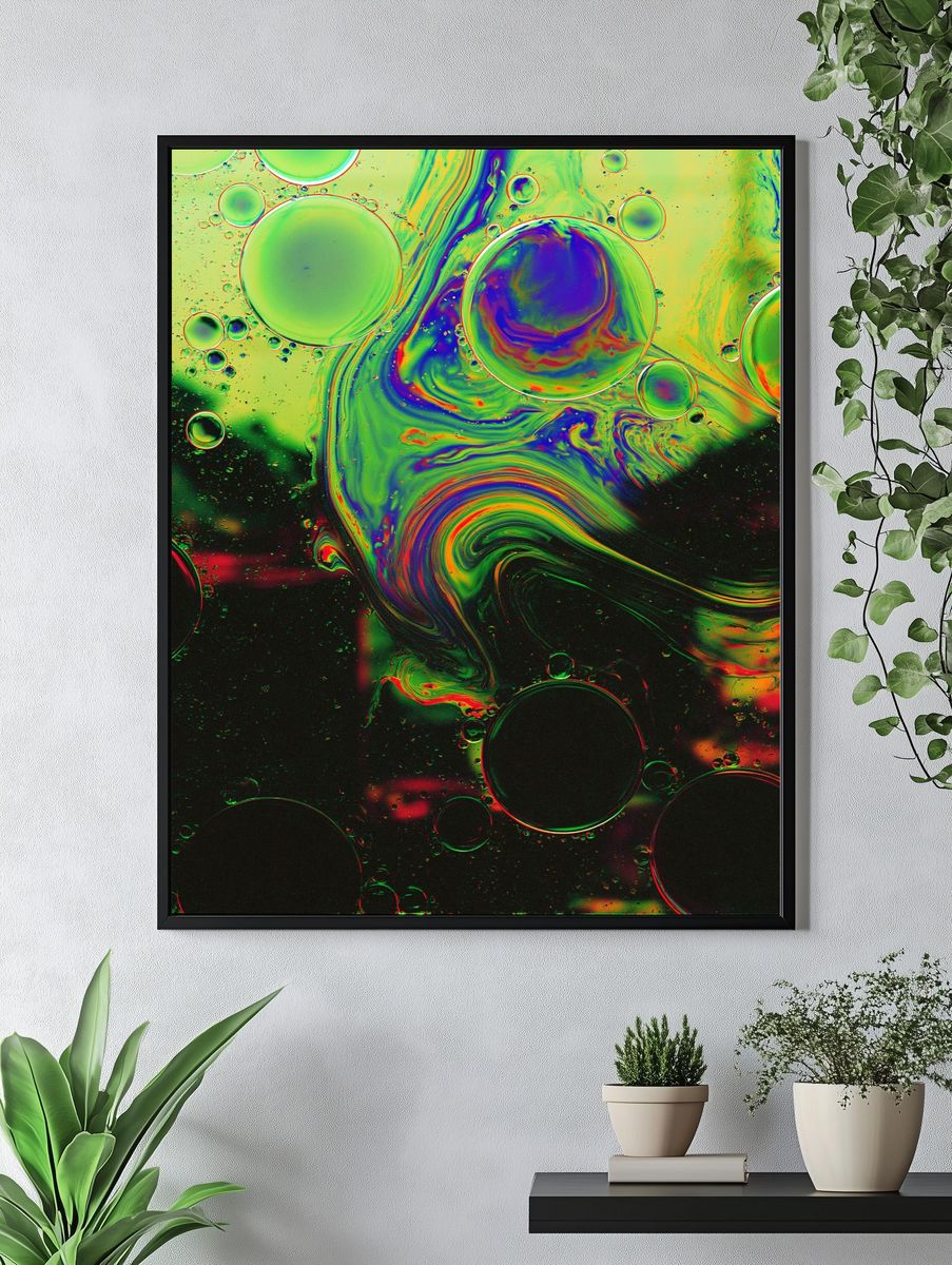 Neon Bubble Swirl Abstract Poster. — room view 4