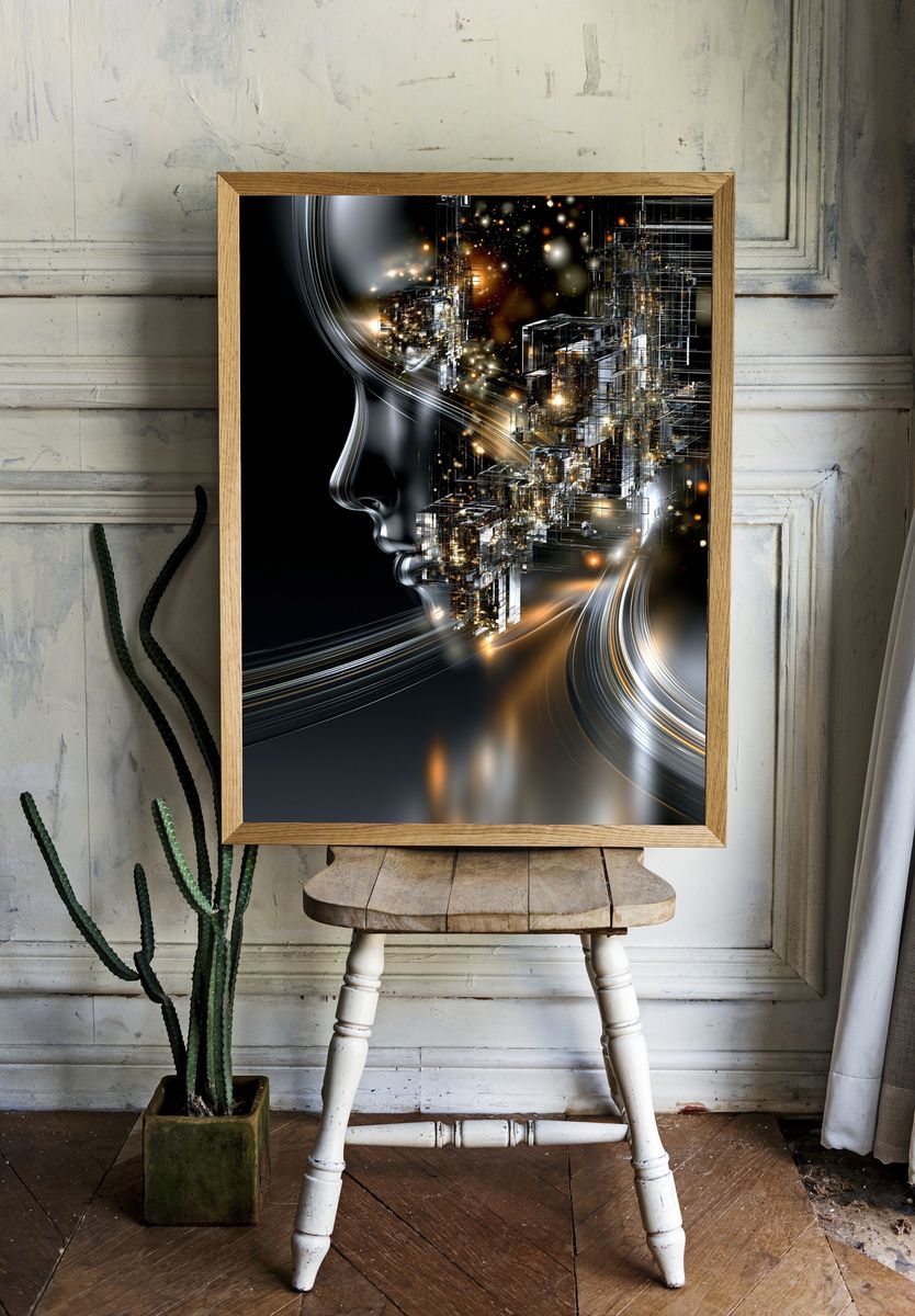 Futuristic Cityscape Abstract Print. room preview