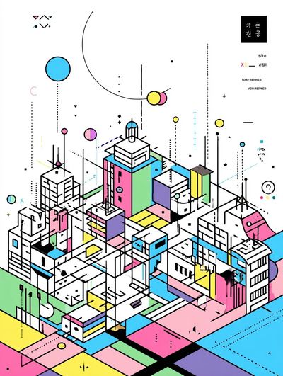 Neon Isometric City Abstract Poster. poster print