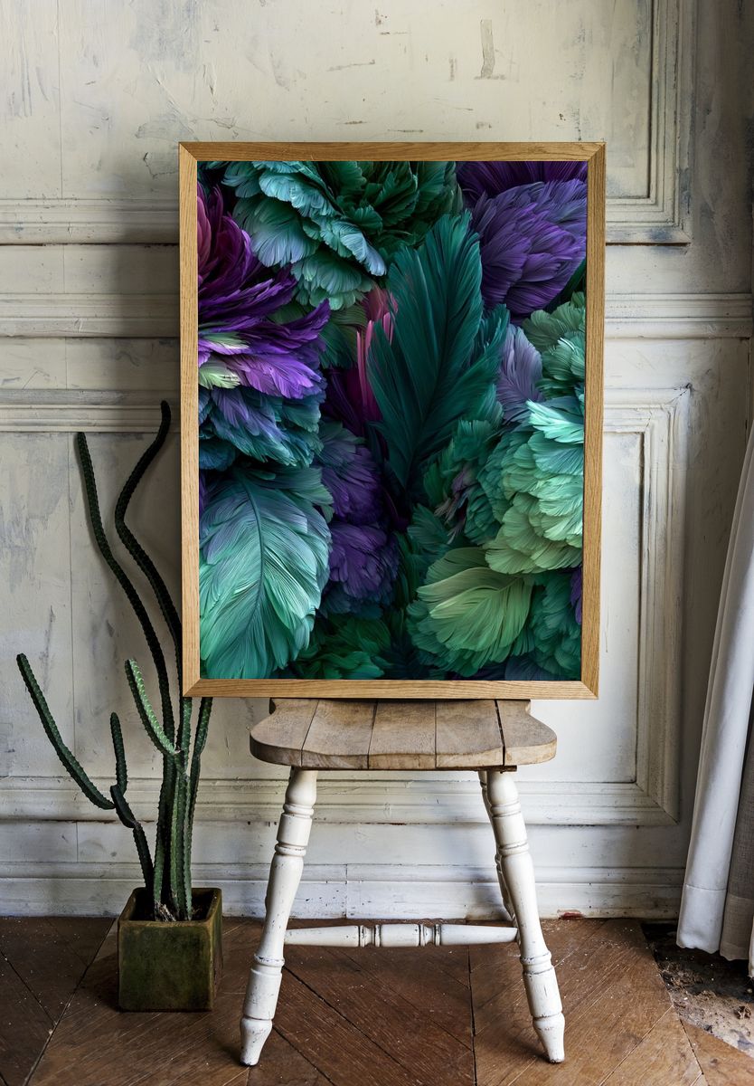 Feather Bloom Abstract Print. — room view 1