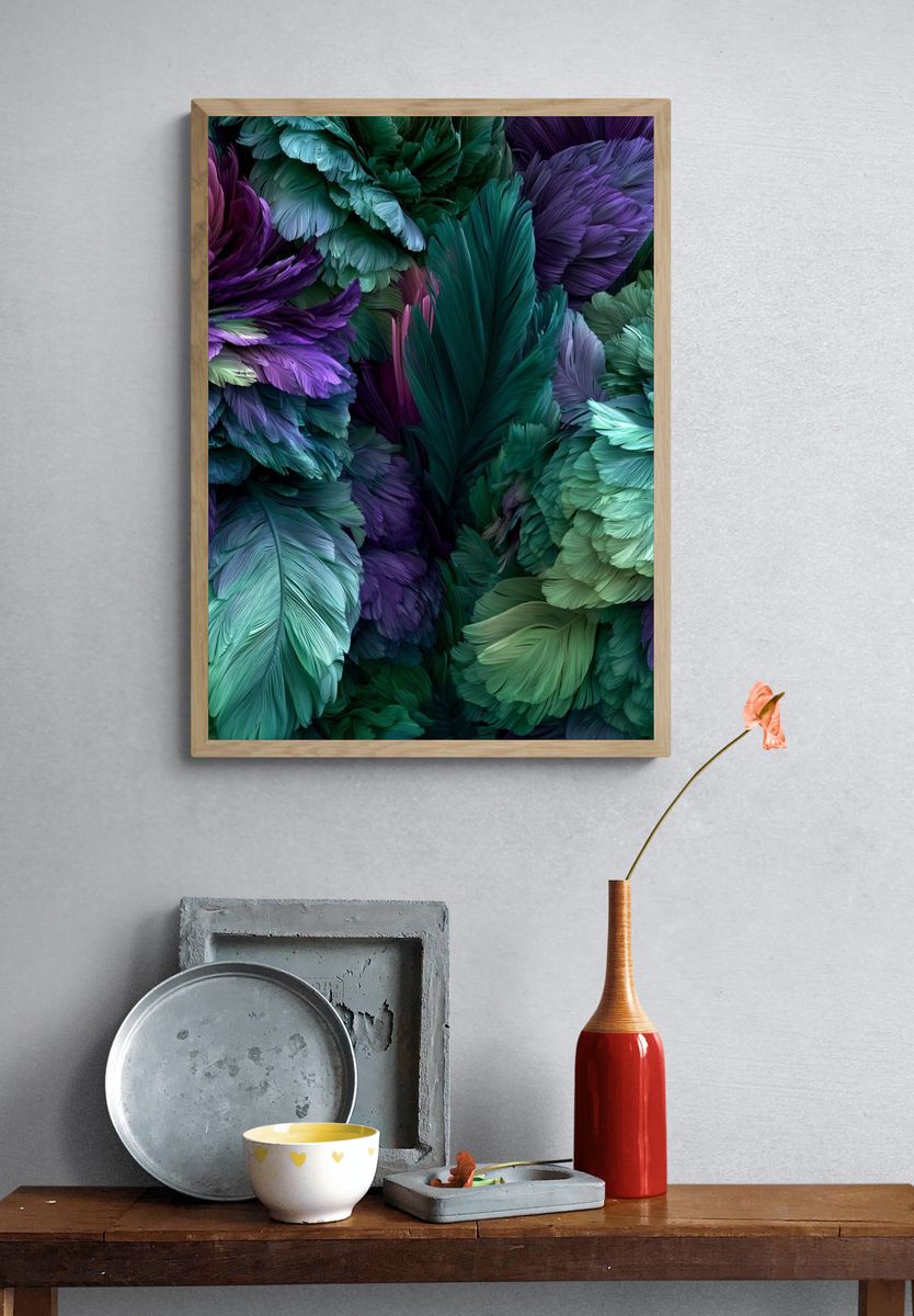 Feather Bloom Abstract Print. — room view 3