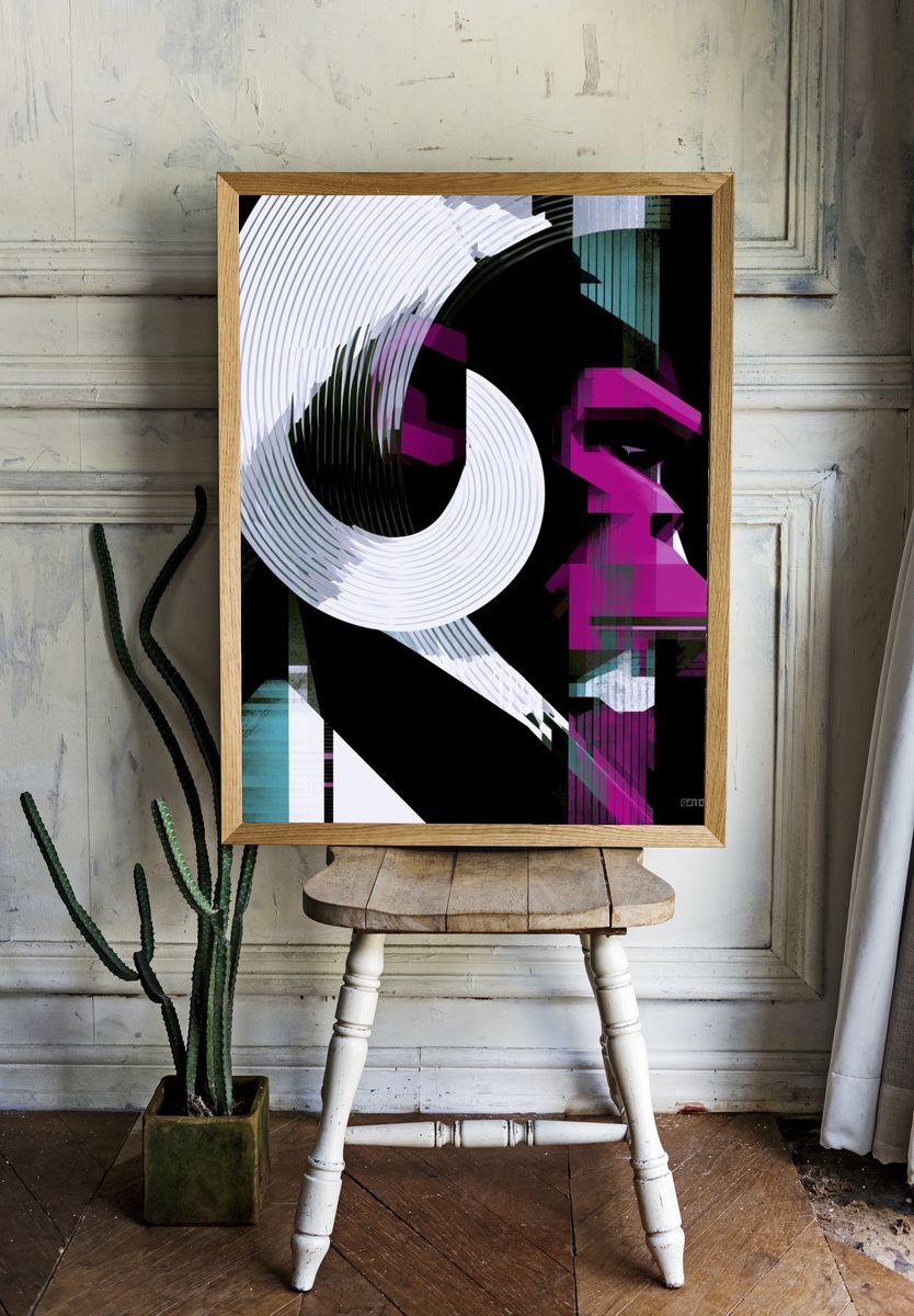 Neon Glitch Abstract Poster. — room view 1