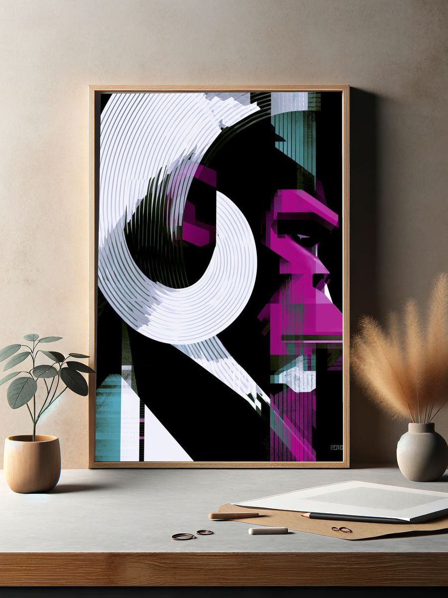 Neon Glitch Abstract Poster. — room view 2