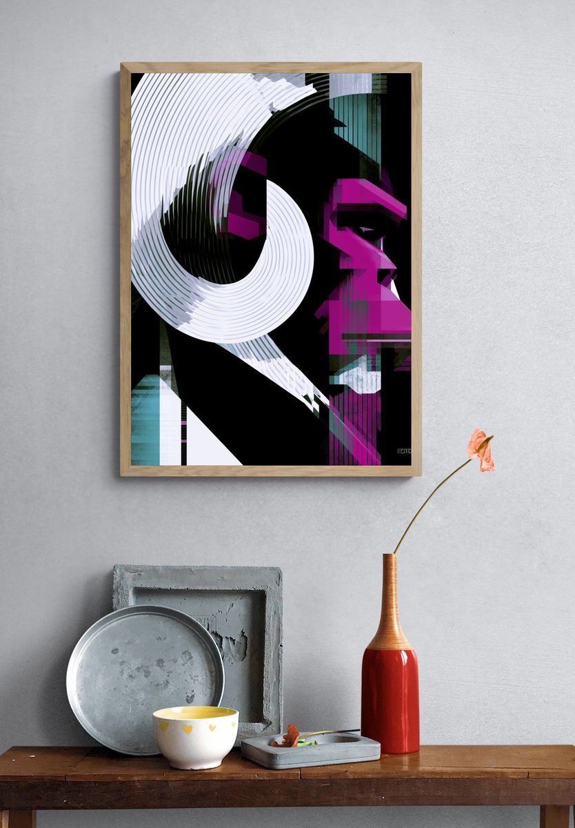 Neon Glitch Abstract Poster. — room view 3