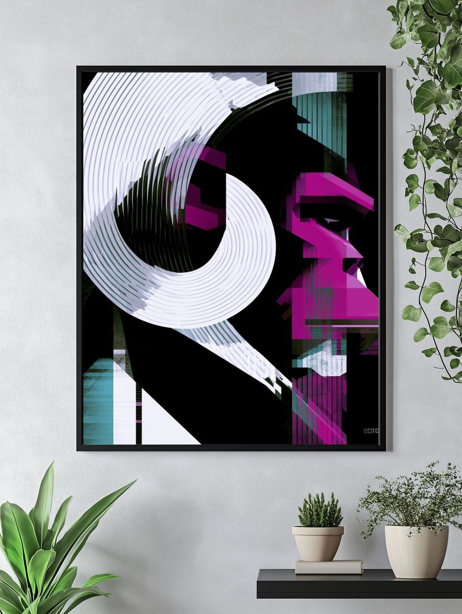Neon Glitch Abstract Poster. — room view 4