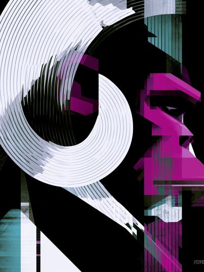 Neon Glitch Abstract Poster.