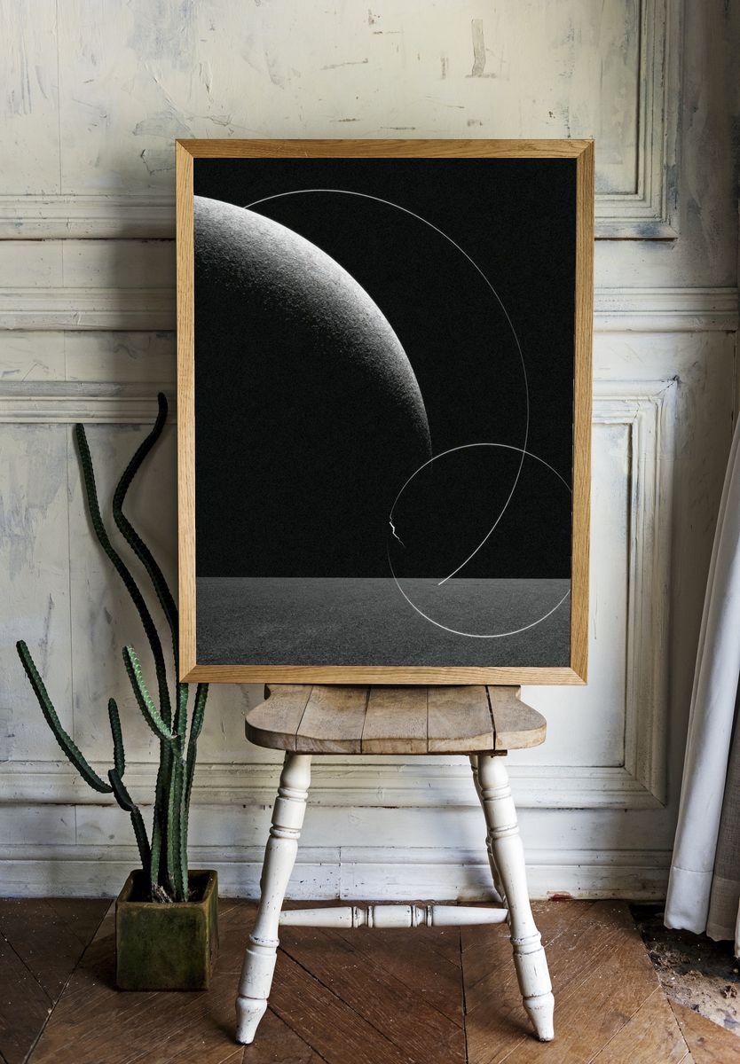Monochrome Lunar Orbit Abstract Poster. room preview