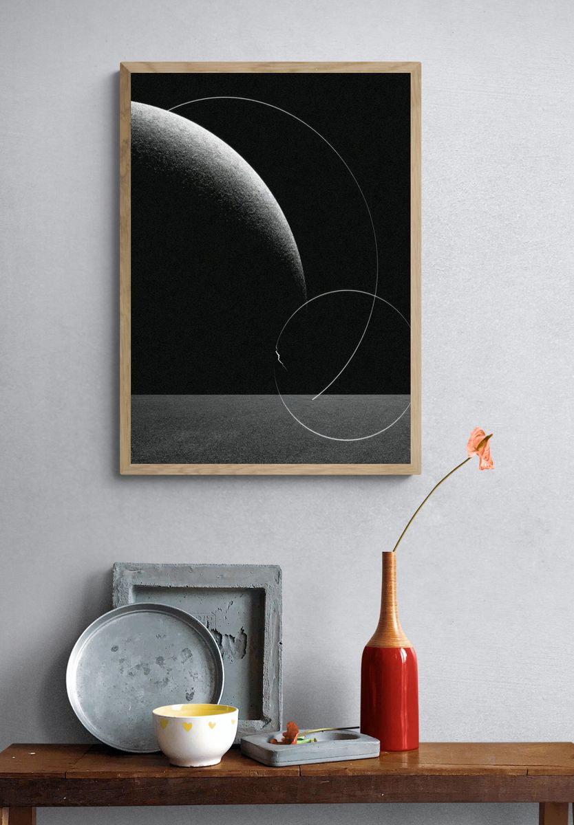 Monochrome Lunar Orbit Abstract Poster. — room view 3