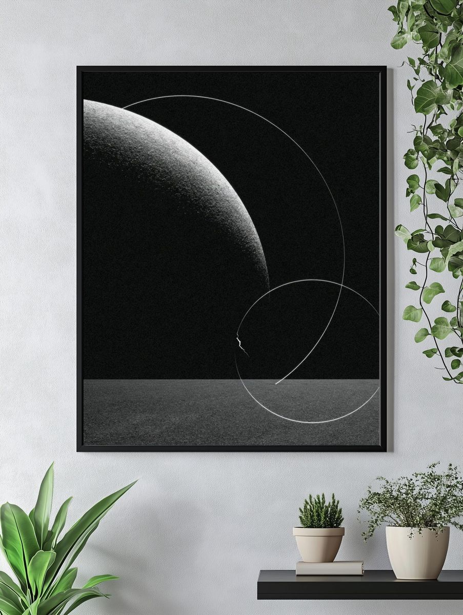 Monochrome Lunar Orbit Abstract Poster. — room view 4