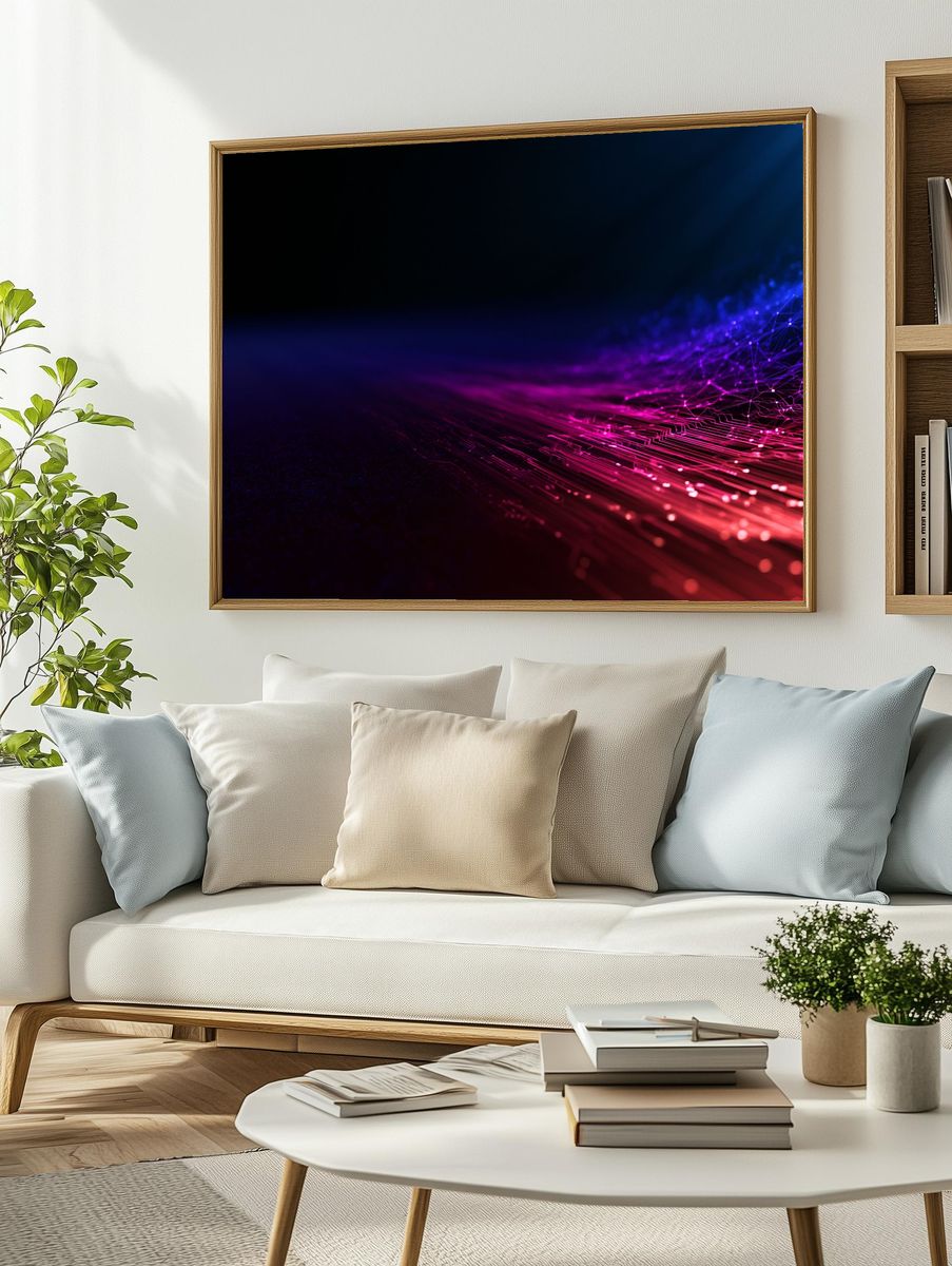 Neon Data Wave Abstract Poster. — room view 2