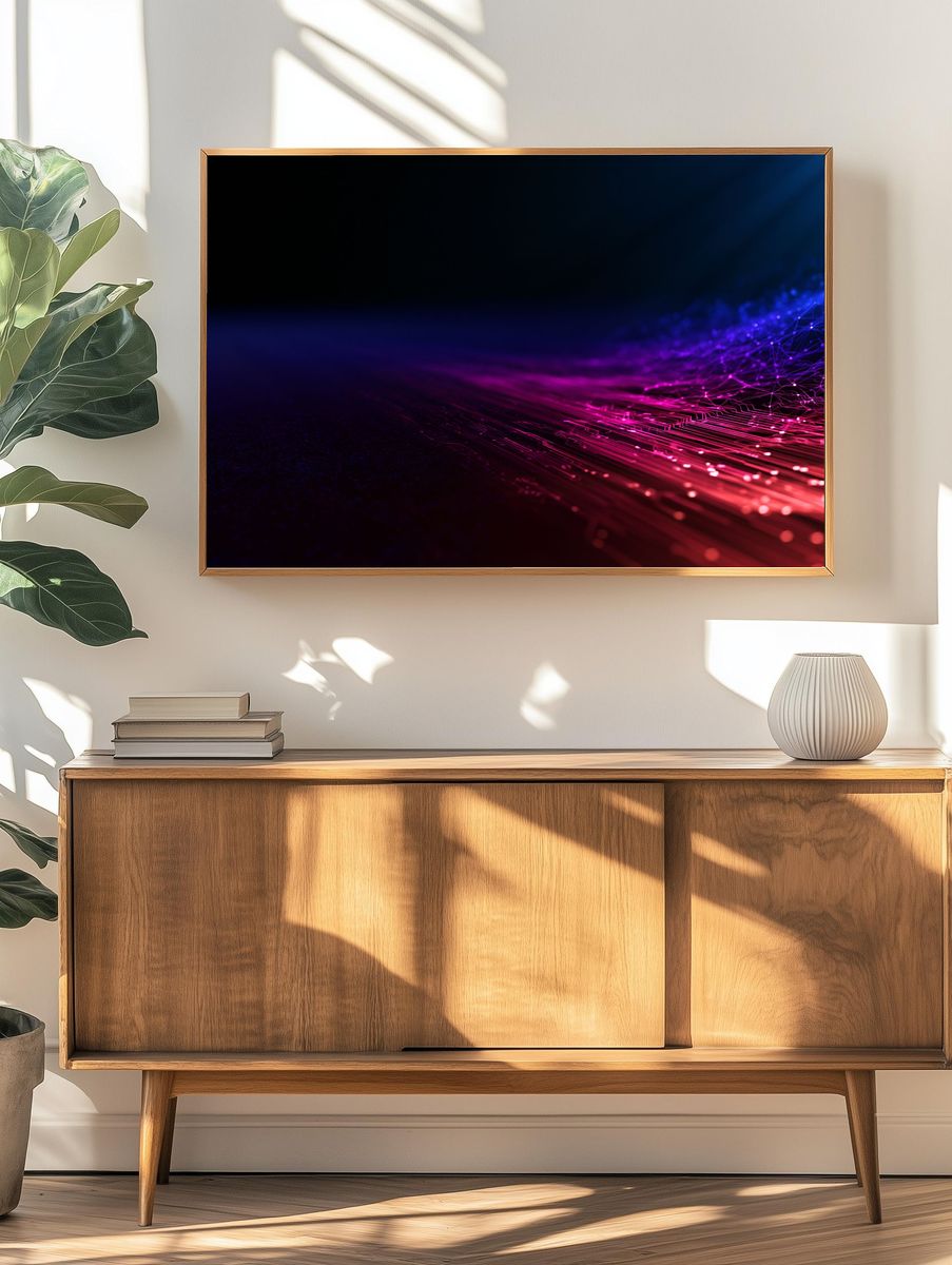 Neon Data Wave Abstract Poster. — room view 3