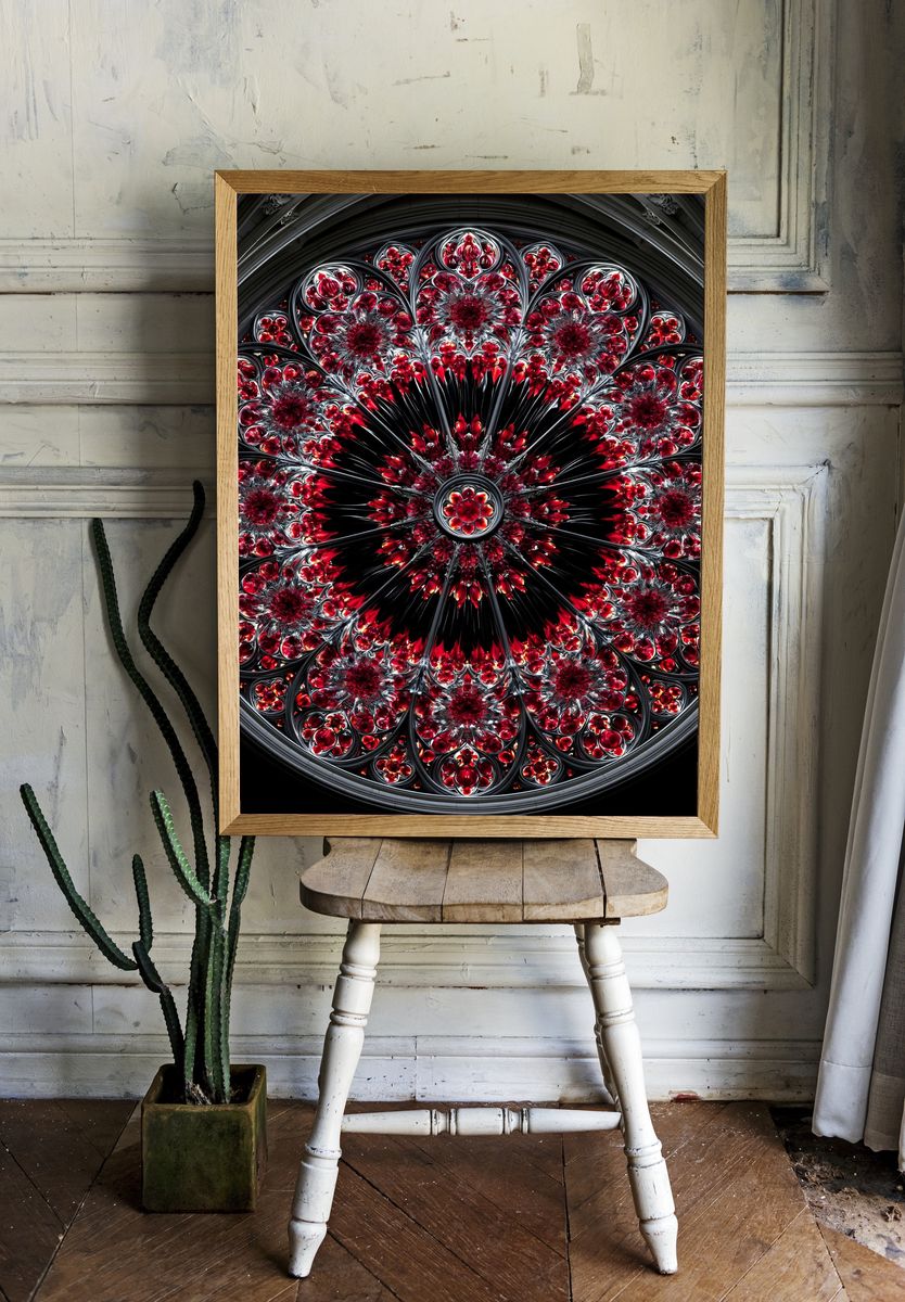Crimson Rose Mandala Abstract Poster. room preview