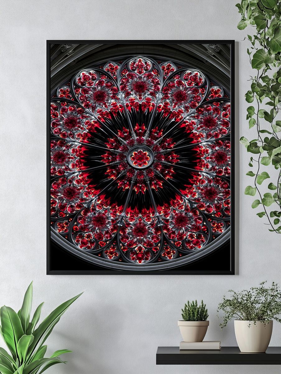 Crimson Rose Mandala Abstract Poster. — room view 4