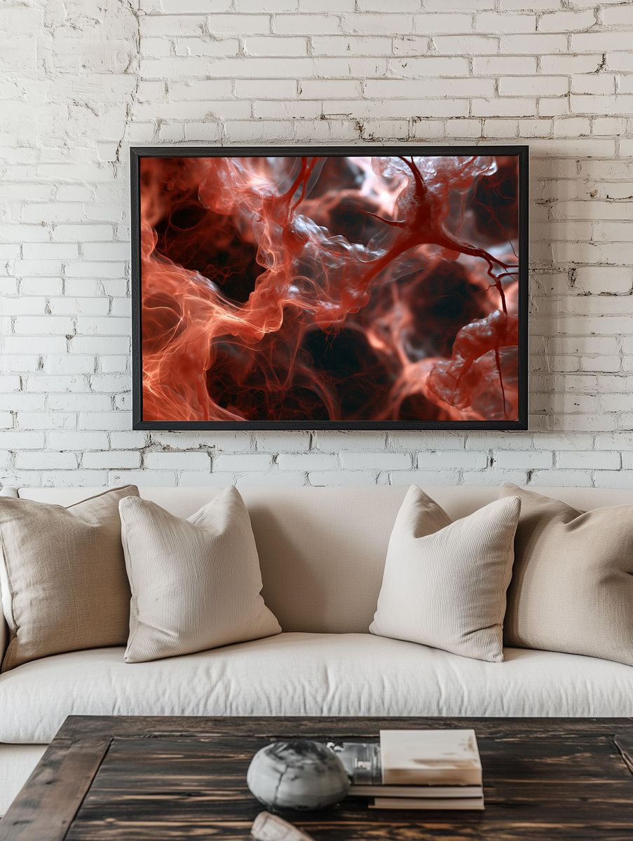 Crimson Smoke Abstract Poster. — room view 1