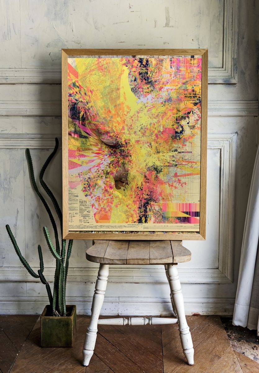 Abstract Neon Face Poster. — room view 1