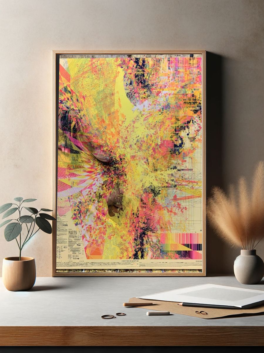 Abstract Neon Face Poster. — room view 2