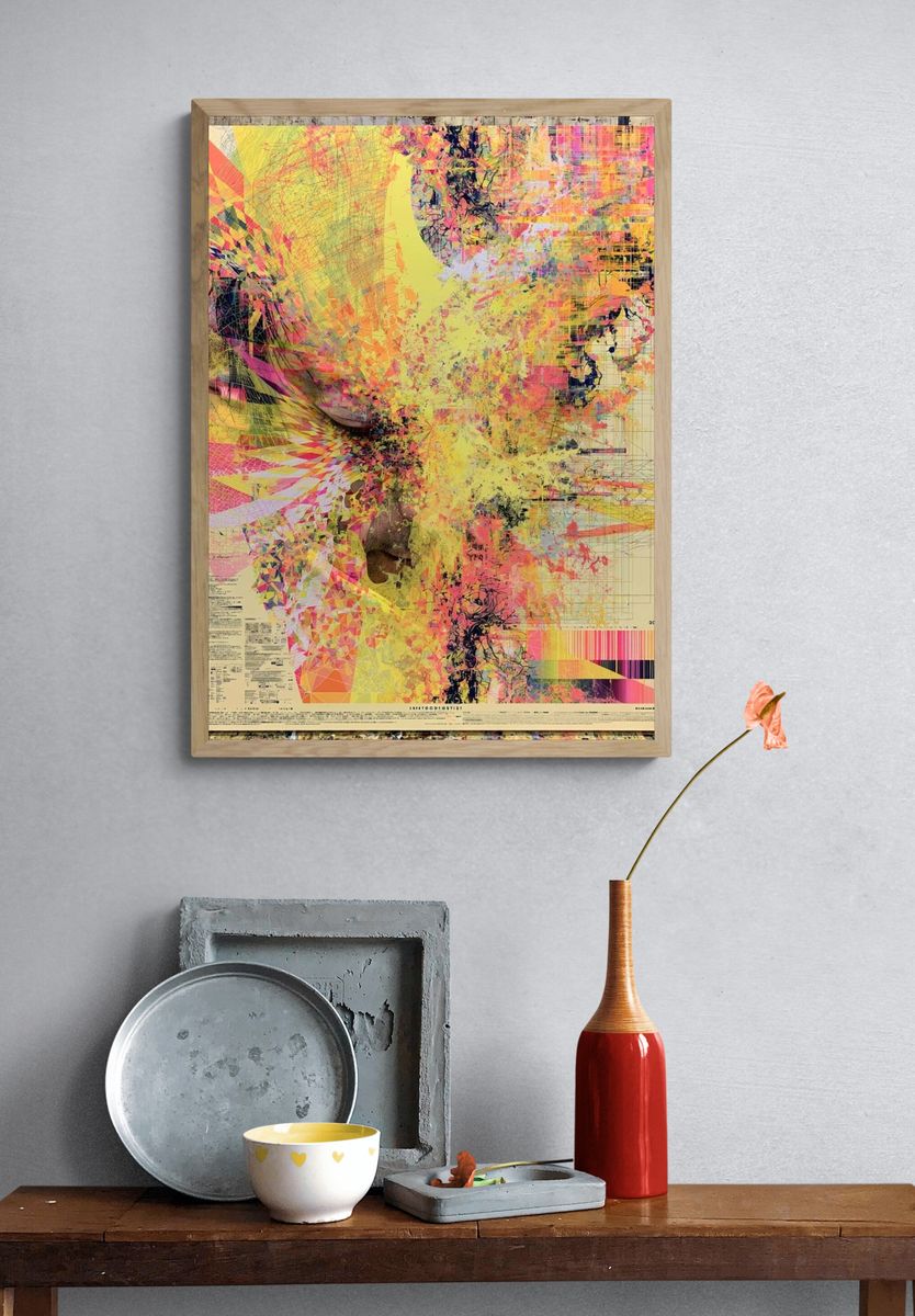 Abstract Neon Face Poster. — room view 3