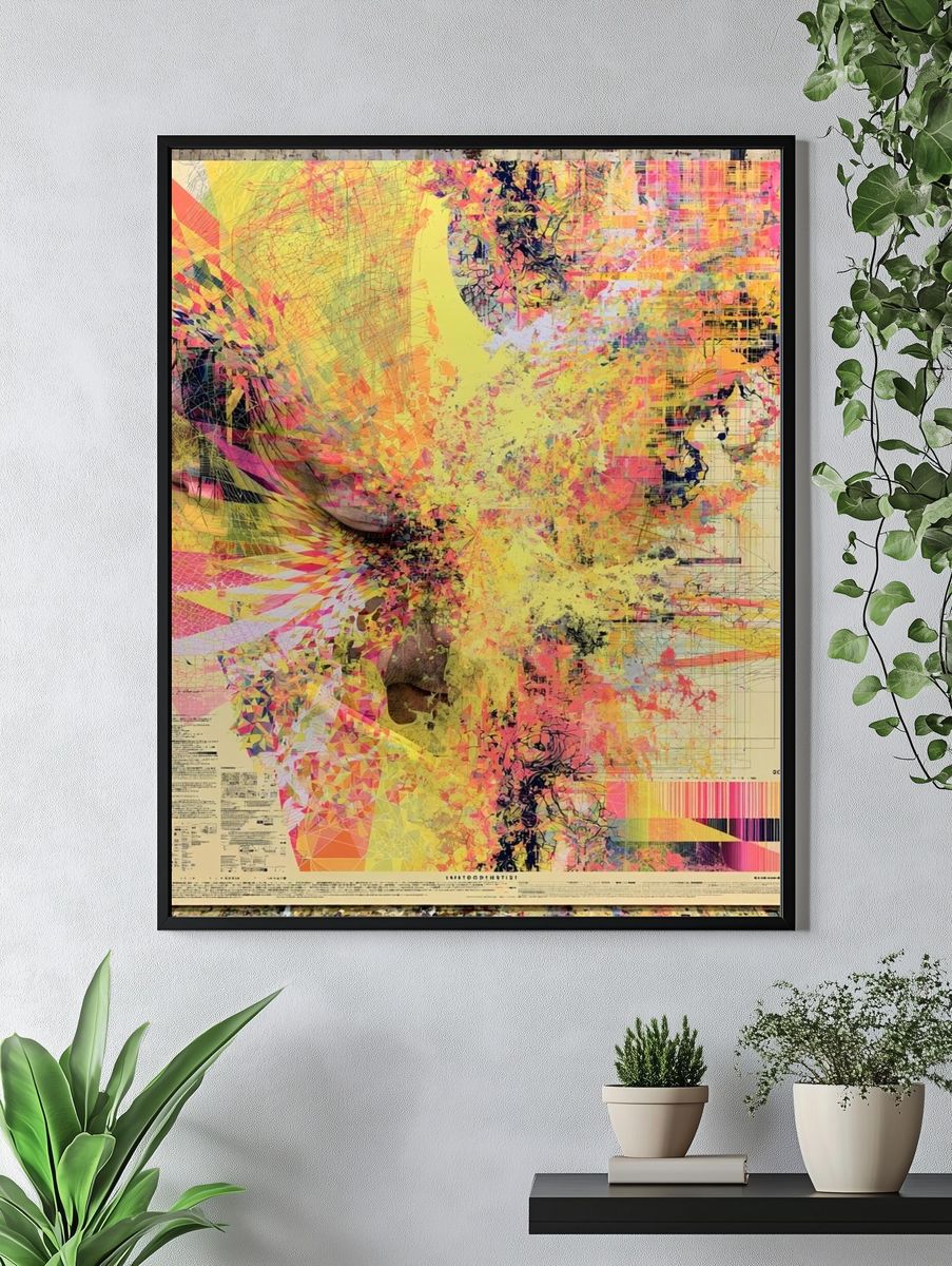 Abstract Neon Face Poster. — room view 4