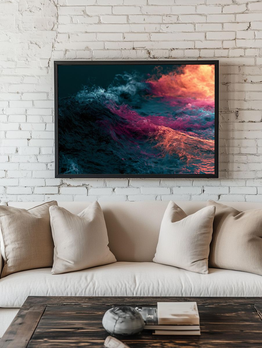 Neon Ocean Waves Abstract Poster. room preview