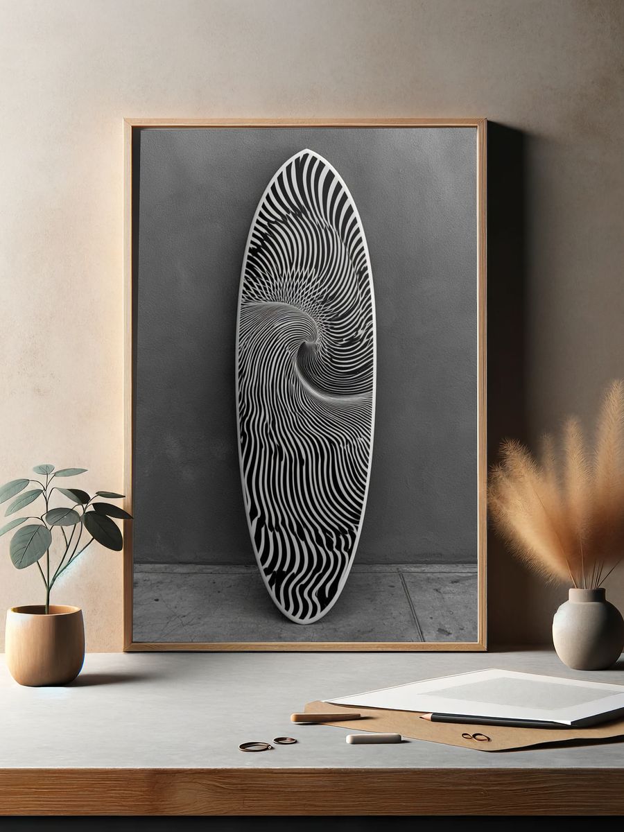 Monochrome Spiral Optical Art Poster. — room view 2