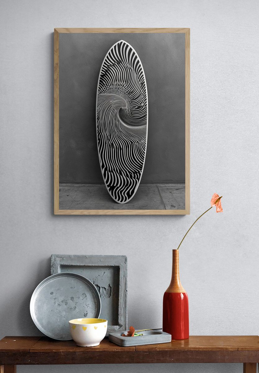 Monochrome Spiral Optical Art Poster. — room view 3