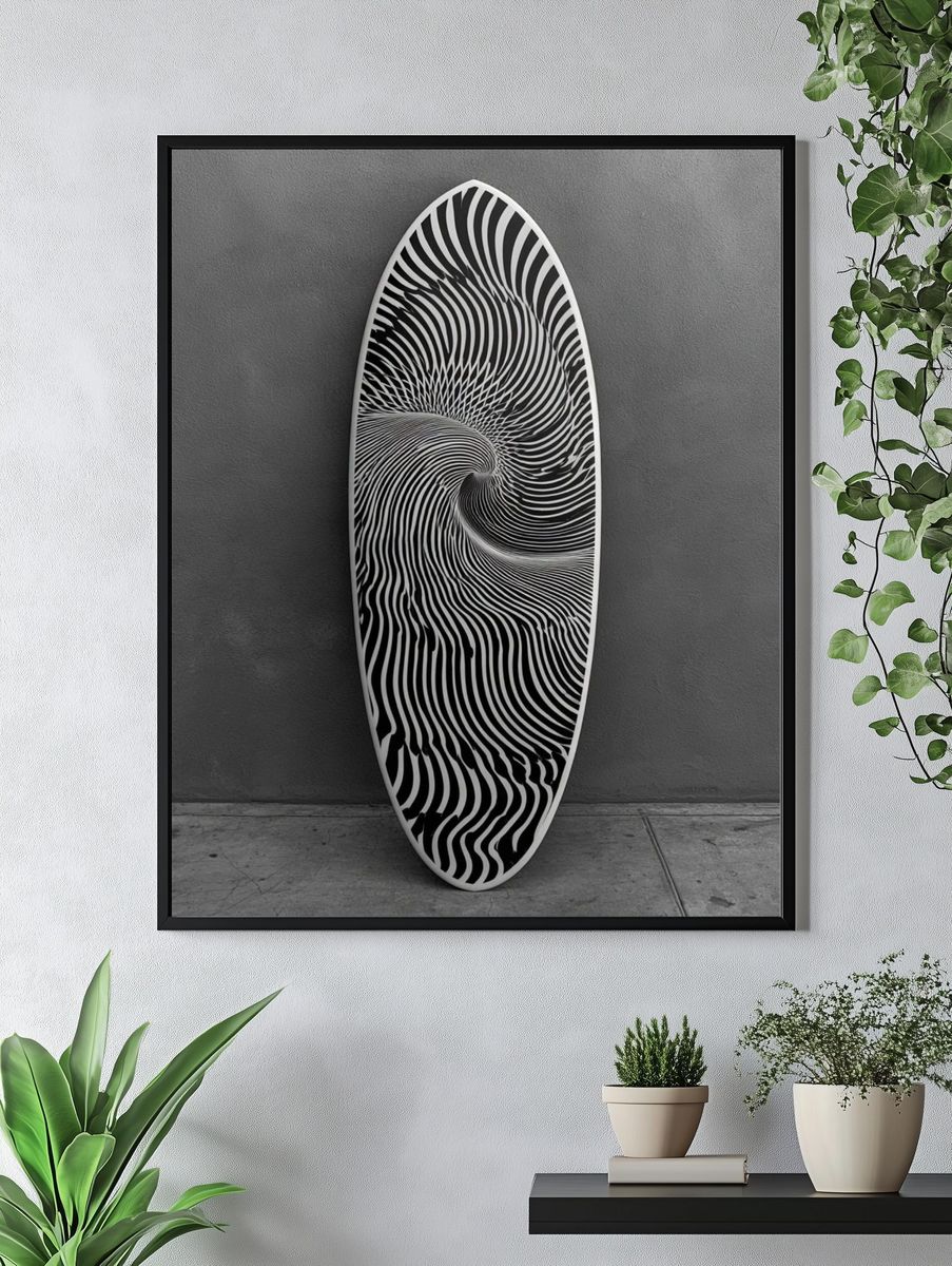 Monochrome Spiral Optical Art Poster. — room view 4