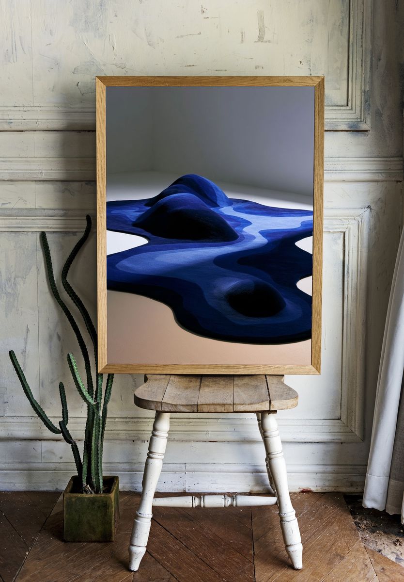 Blue Topographic Abstract Poster. — room view 1