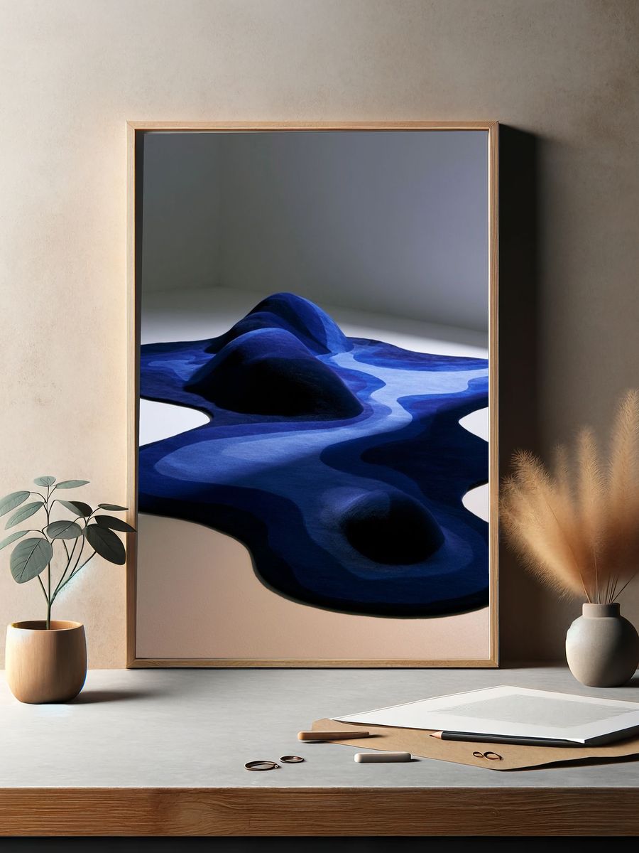 Blue Topographic Abstract Poster. — room view 2