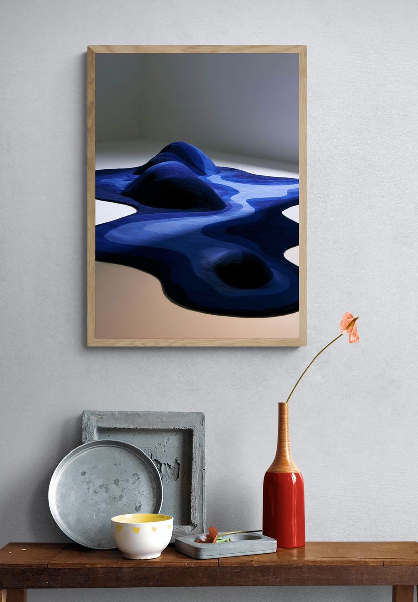 Blue Topographic Abstract Poster. — room view 3