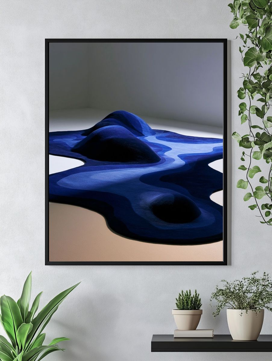 Blue Topographic Abstract Poster. — room view 4