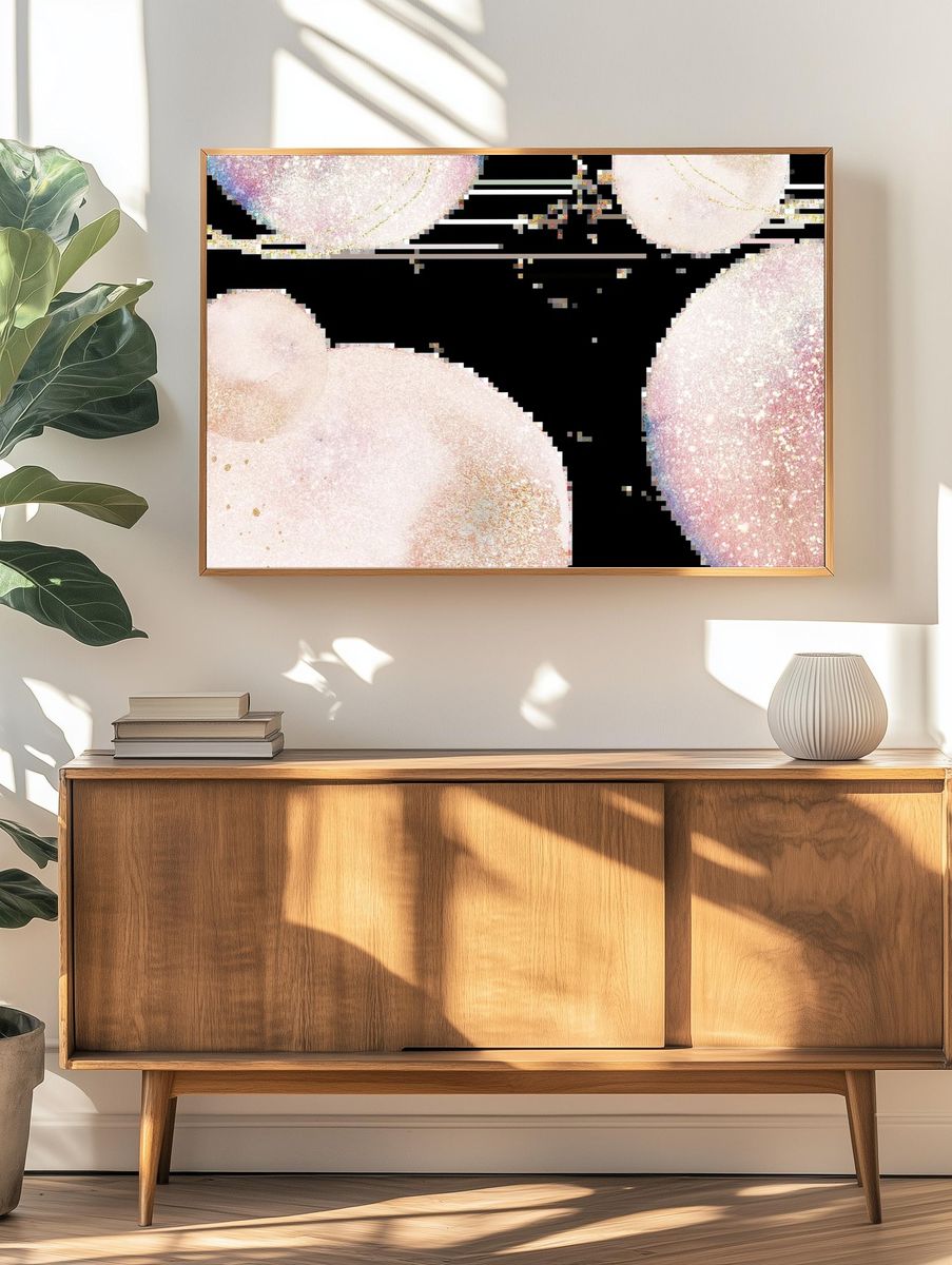 Golden Silk Droplets Abstract Print. — room view 3