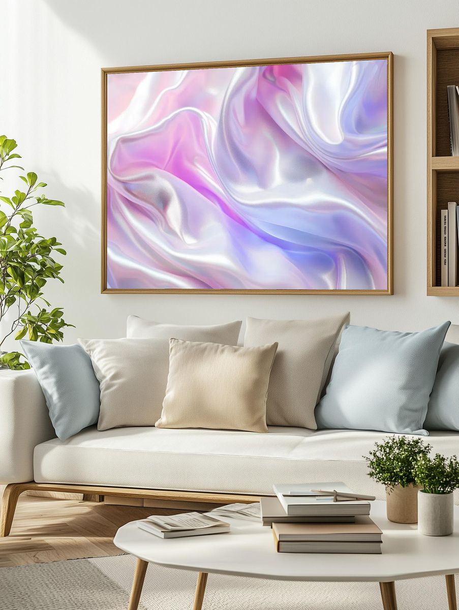 Pastel Silk Waves Abstract Poster. — room view 2