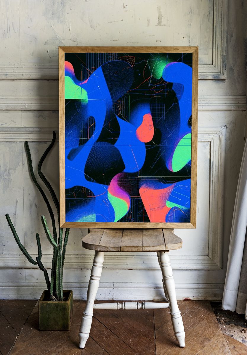 Neon Fluid Geometry Abstract Poster. room preview