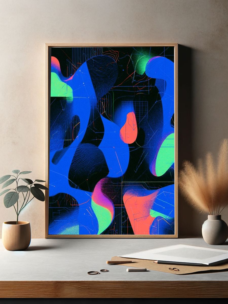 Neon Fluid Geometry Abstract Poster. — room view 2