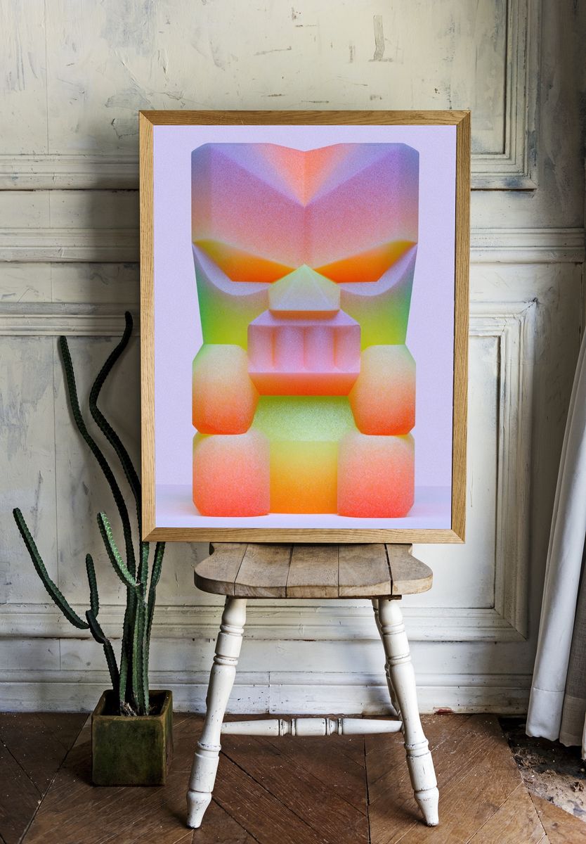 Neon Geometric Face Abstract Poster. room preview