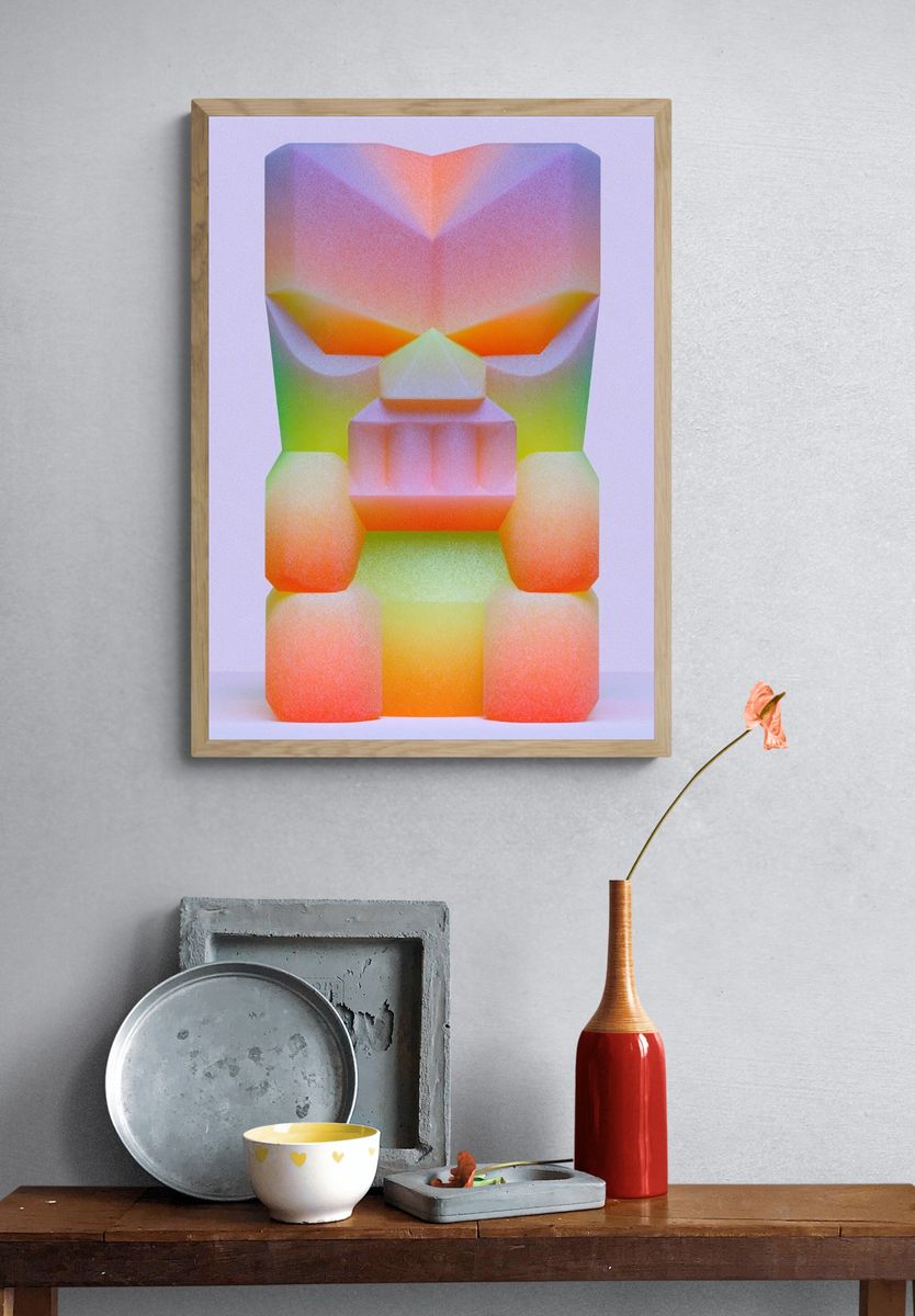 Neon Geometric Face Abstract Poster. — room view 3