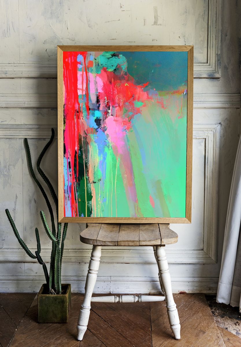 Neon Color Drip Abstract Poster. — room view 1