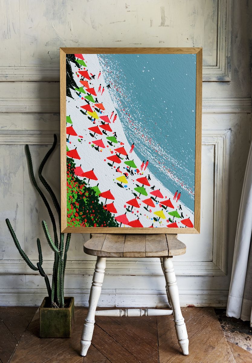 Abstract Coastal Sailboats Print. room preview