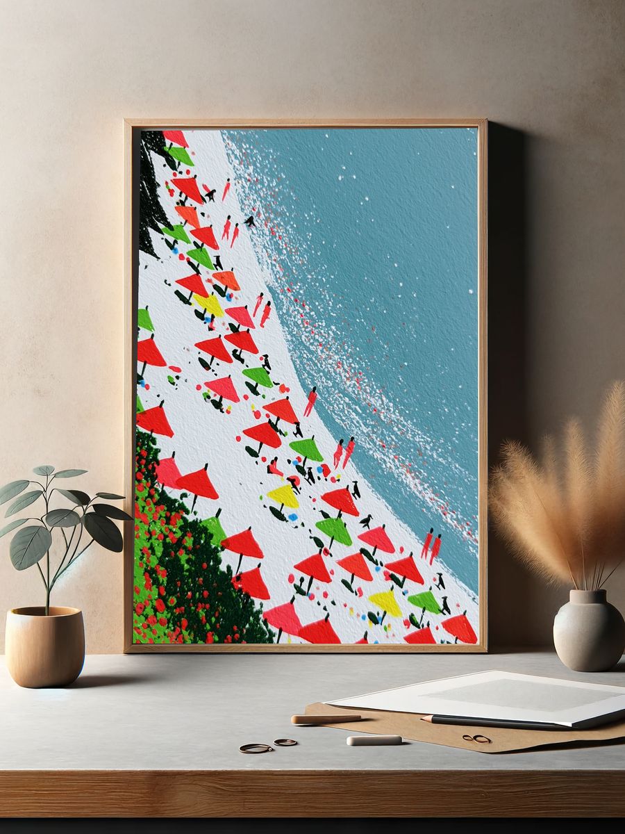 Abstract Coastal Sailboats Print. — room view 2