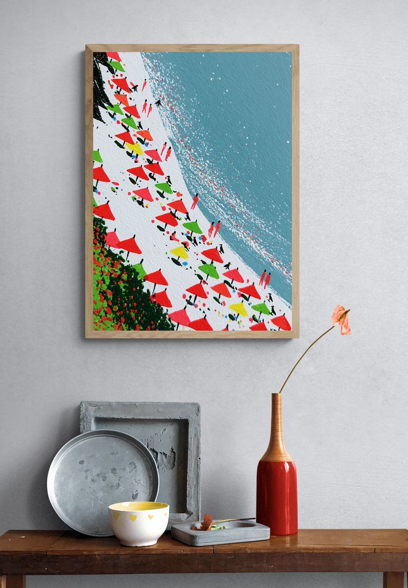 Abstract Coastal Sailboats Print. — room view 3