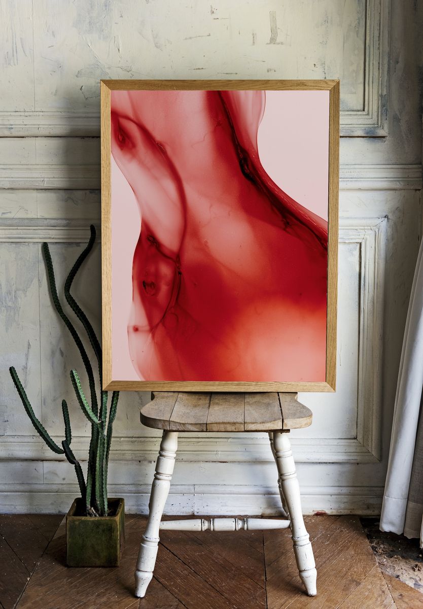 Crimson Fluid Abstract Poster. room preview