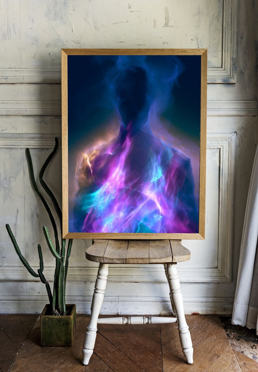 Neon Aura Silhouette Abstract Poster. — room view 1