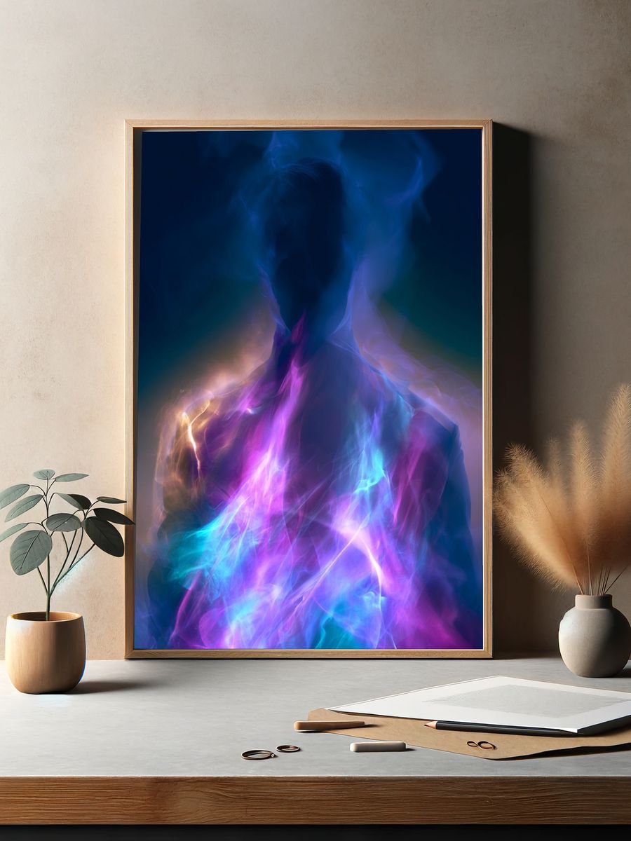 Neon Aura Silhouette Abstract Poster. — room view 2