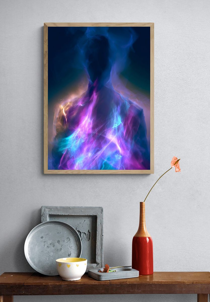 Neon Aura Silhouette Abstract Poster. — room view 3