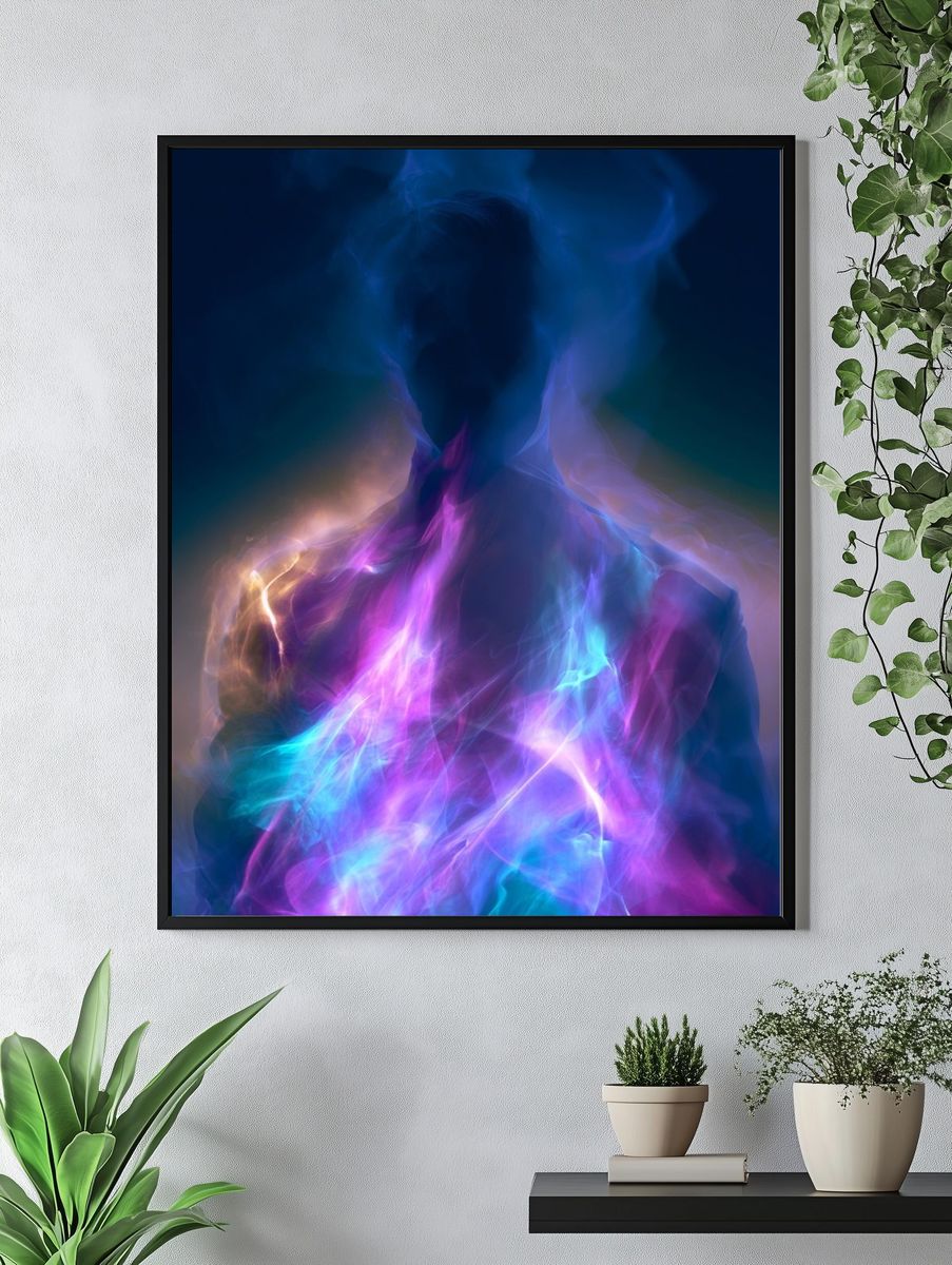 Neon Aura Silhouette Abstract Poster. — room view 4