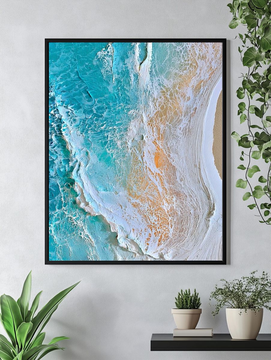 Turquoise Shore Abstract Print. — room view 4