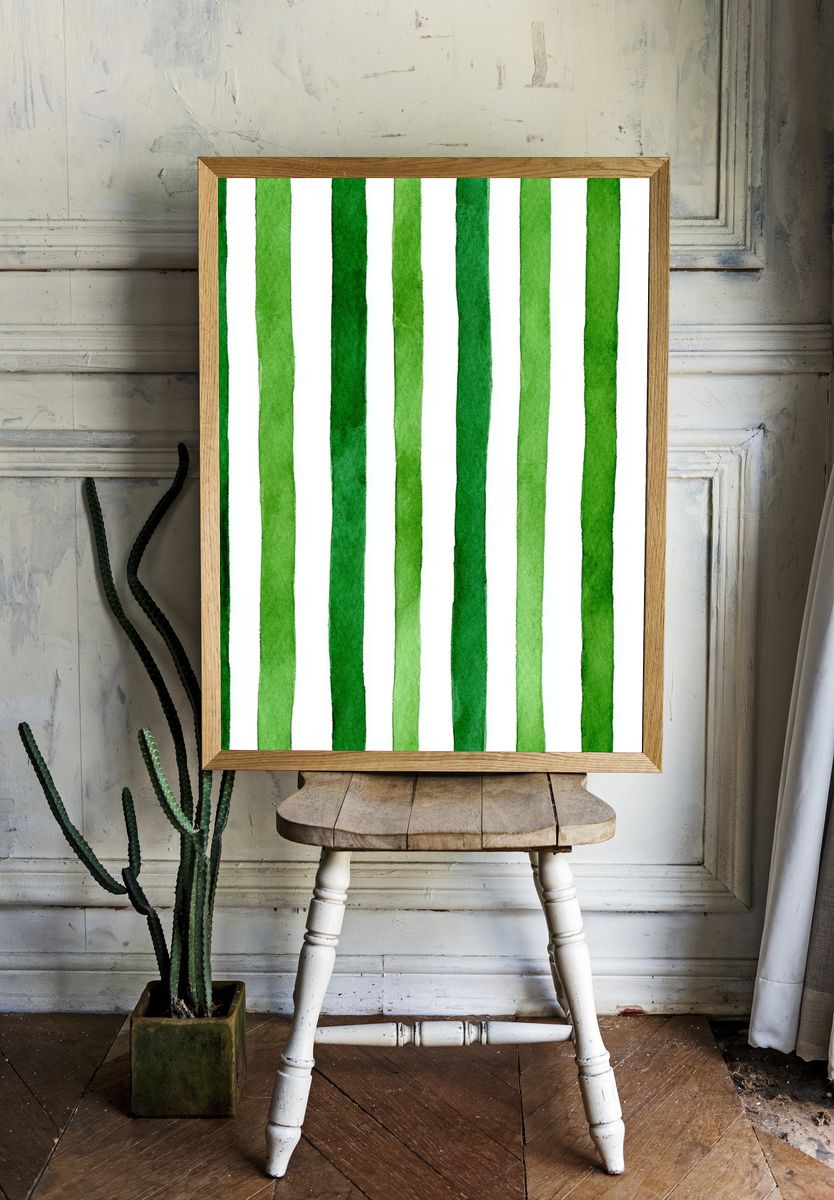 Green Watercolor Stripes Poster. room preview