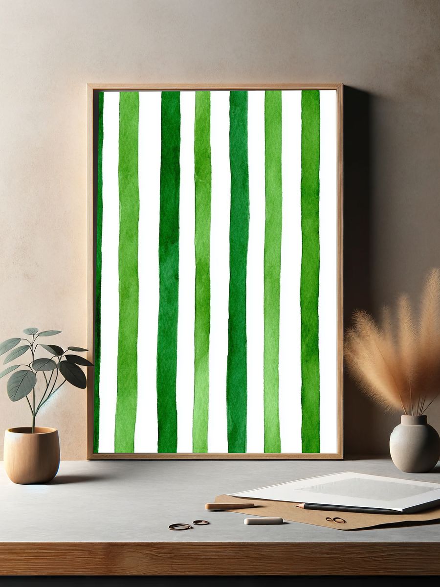 Green Watercolor Stripes Poster. — room view 2